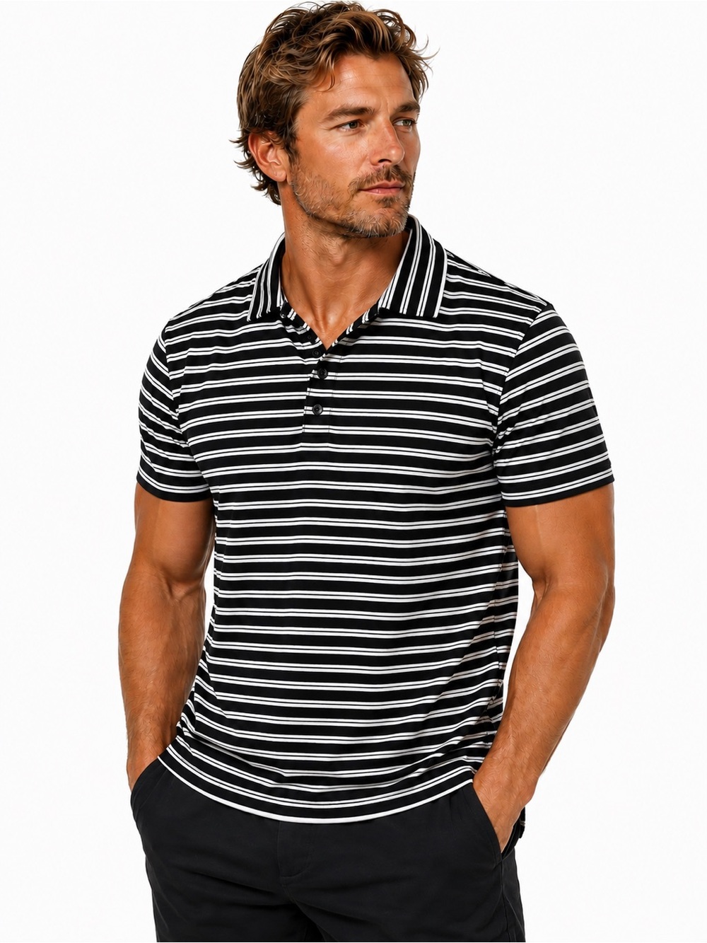 G/FORE Black & White Horizontal Stripe Polo